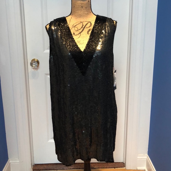 Black V Neck Sequins Tank Party Dress - Picture 2 of 6